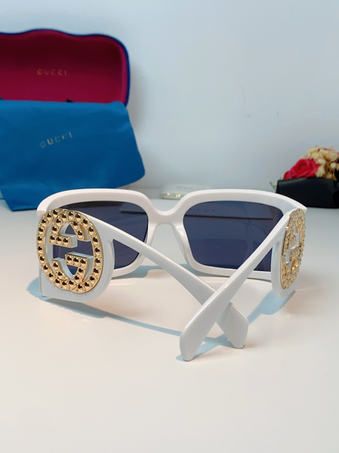 Gucci古奇 2026新款欧美风方形大框太阳眼镜1899S男女通用时尚显脸小遮阳墨镜镶钻 男女通用