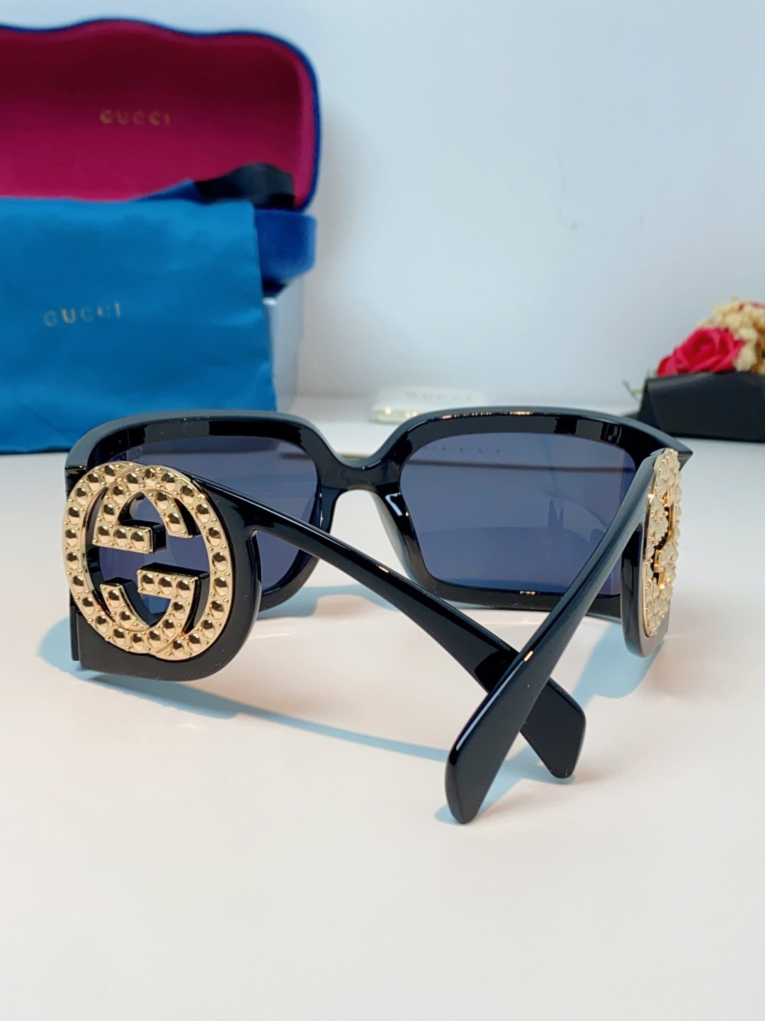 Gucci古奇 2026新款欧美风方形大框太阳眼镜1899S男女通用时尚显脸小遮阳墨镜镶钻 男女通用