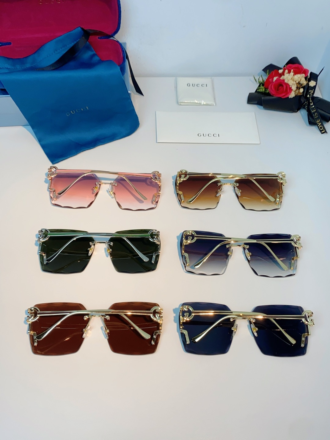 Gucci古奇 2026新款赛博朋克无框切边方形窄框太阳眼镜男女潮小脸显瘦嘻哈蹦迪墨镜女士墨镜