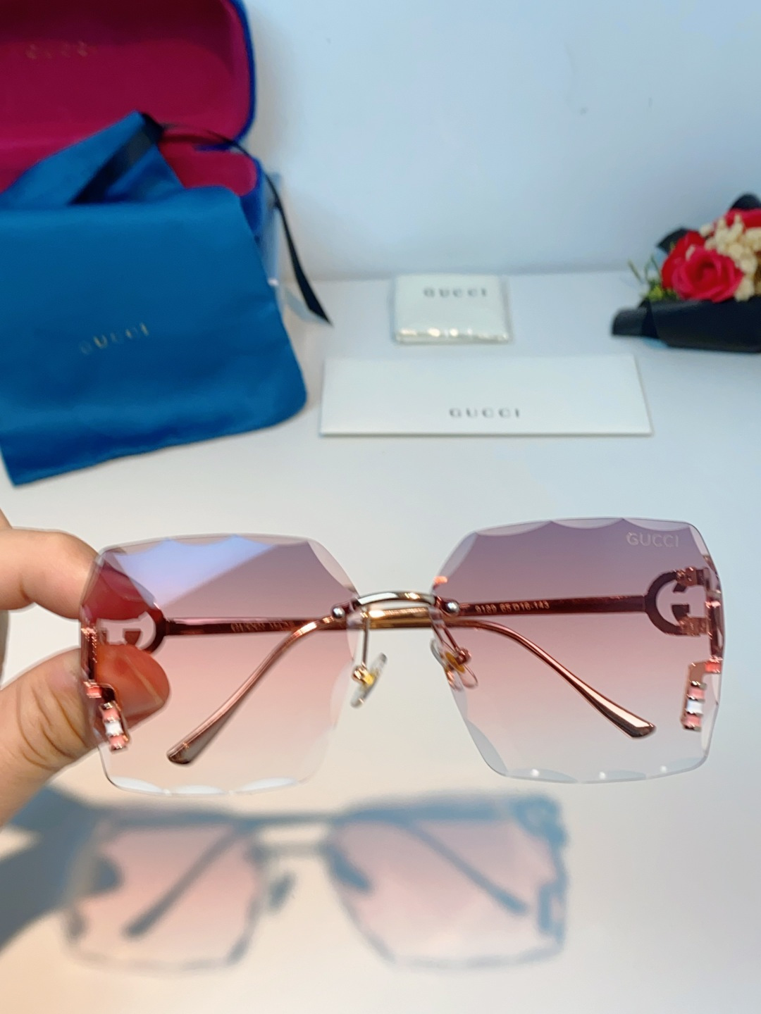 Gucci古奇 2026新款赛博朋克无框切边方形窄框太阳眼镜男女潮小脸显瘦嘻哈蹦迪墨镜女士墨镜