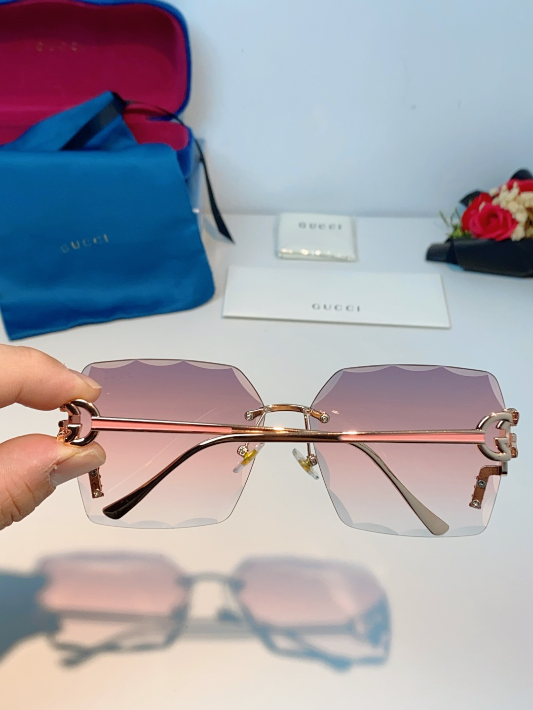 Gucci古奇 2026新款赛博朋克无框切边方形窄框太阳眼镜男女潮小脸显瘦嘻哈蹦迪墨镜女士墨镜