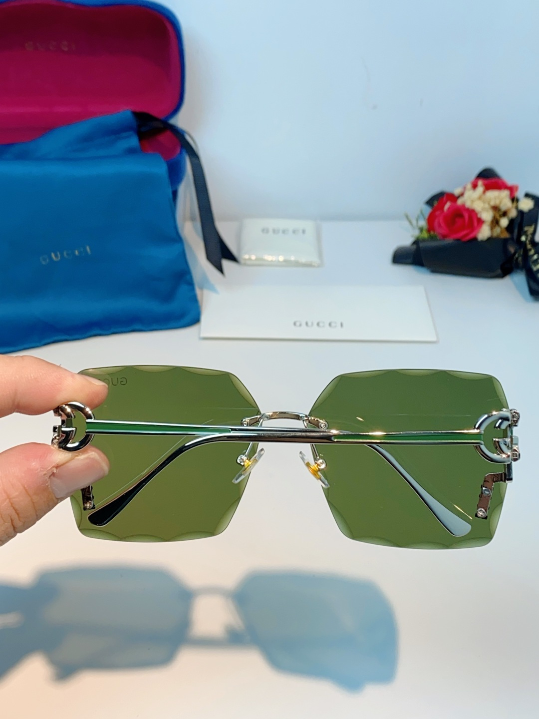 Gucci古奇 2026新款赛博朋克无框切边方形窄框太阳眼镜男女潮小脸显瘦嘻哈蹦迪墨镜女士墨镜