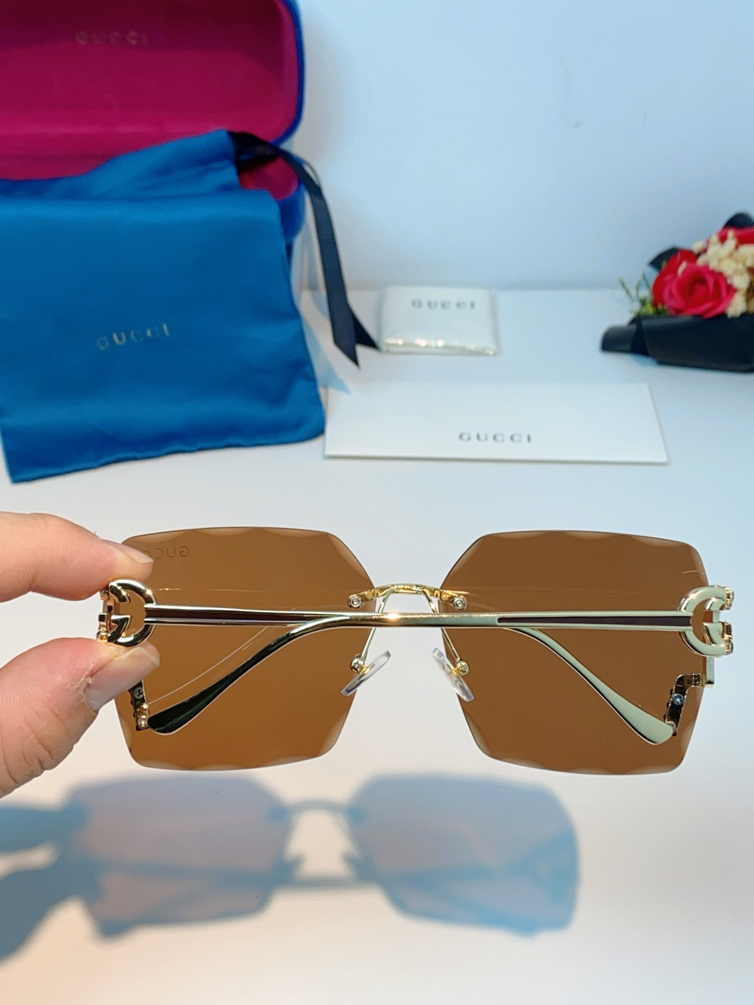 Gucci古奇 2026新款赛博朋克无框切边方形窄框太阳眼镜男女潮小脸显瘦嘻哈蹦迪墨镜女士墨镜