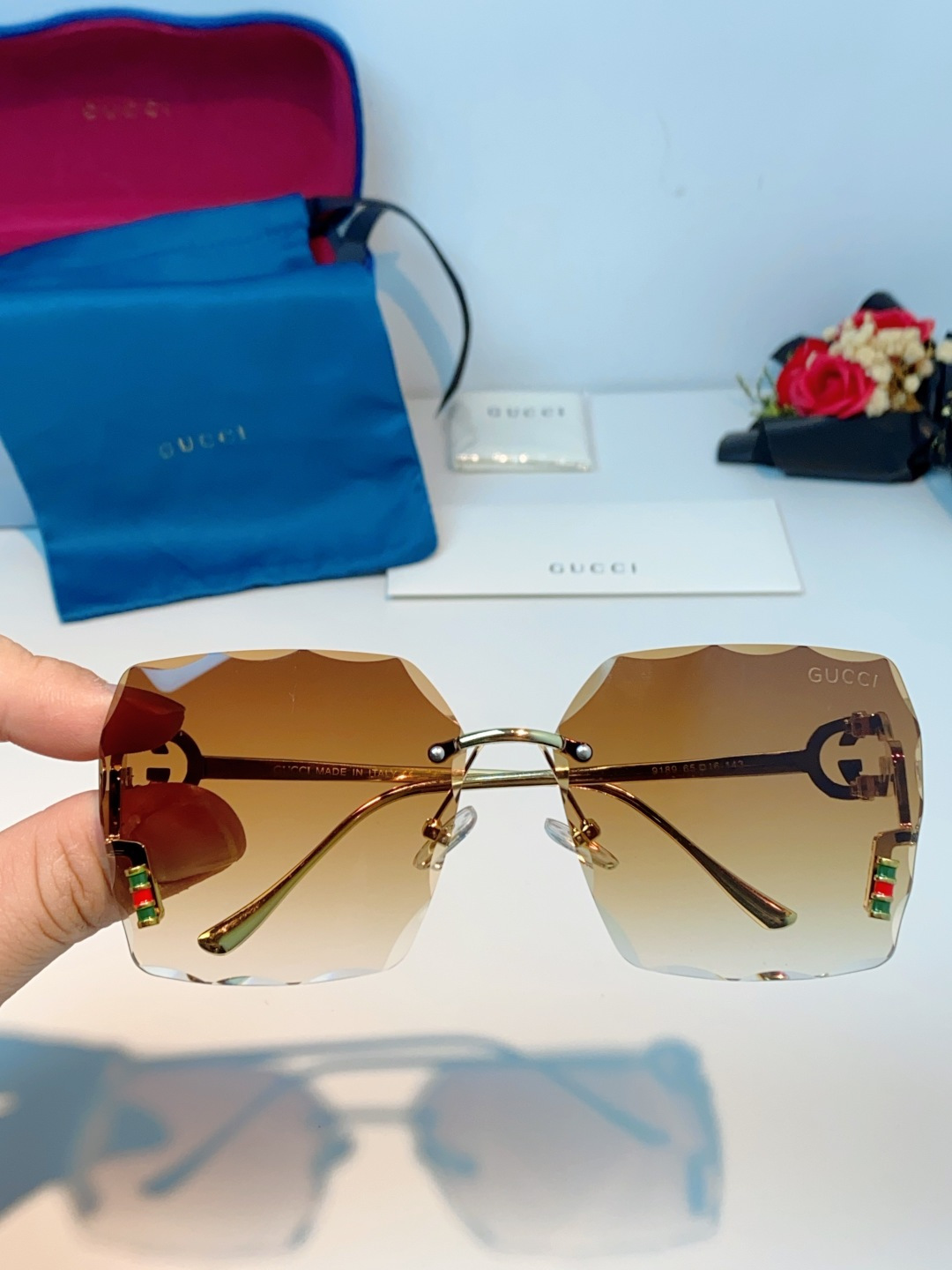 Gucci古奇 2026新款赛博朋克无框切边方形窄框太阳眼镜男女潮小脸显瘦嘻哈蹦迪墨镜女士墨镜