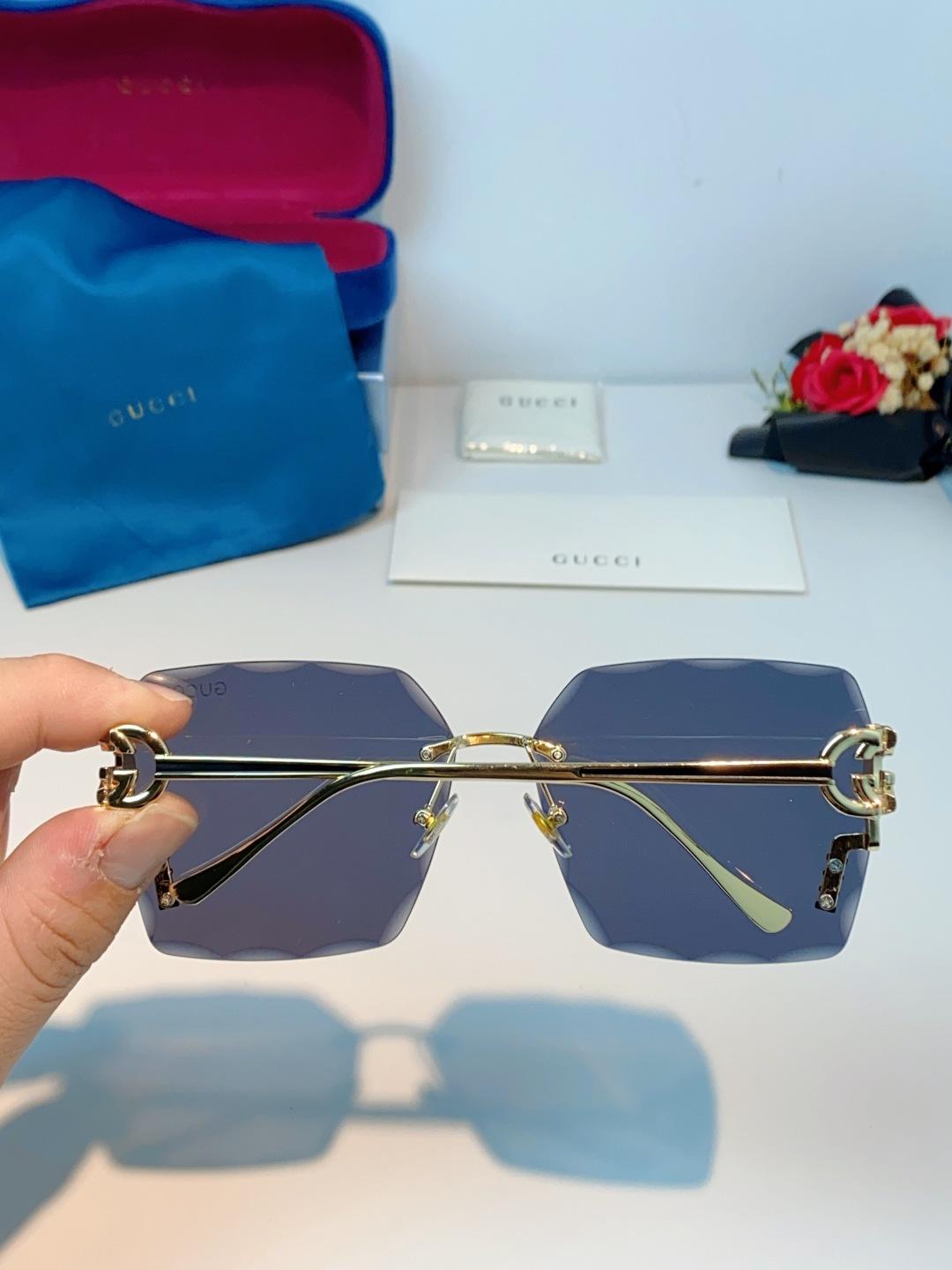 Gucci古奇 2026新款赛博朋克无框切边方形窄框太阳眼镜男女潮小脸显瘦嘻哈蹦迪墨镜女士墨镜