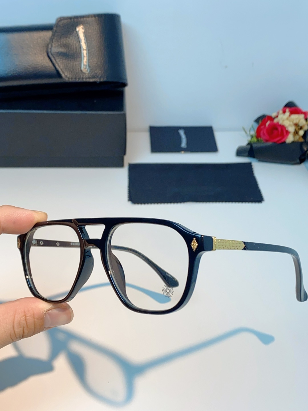 CHROME HEARTS克罗心 双梁方形新款个性欧美墨镜男复古高级感防紫外线凹造型 男女通用