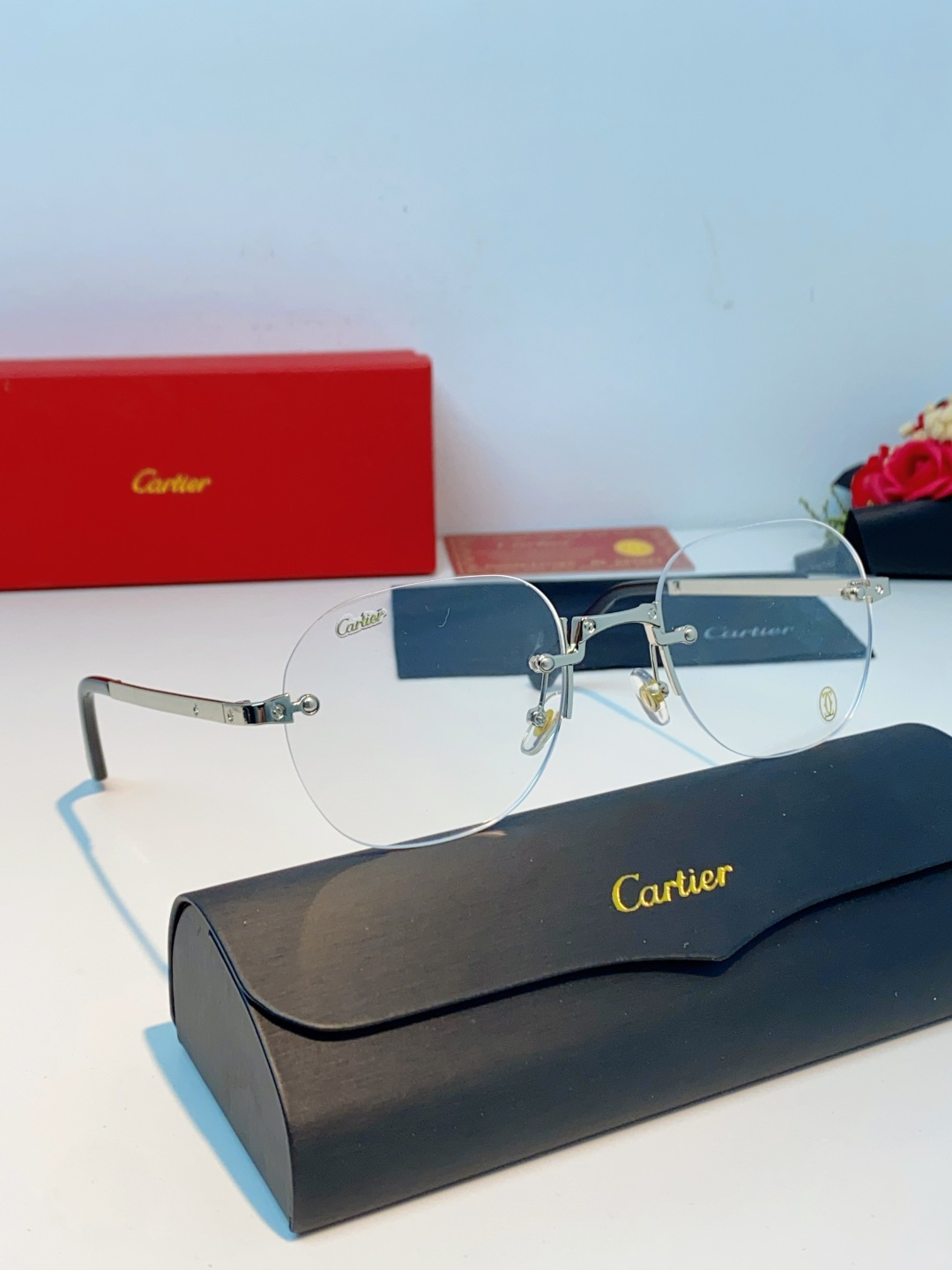 Cartier卡地亚 2026新款赛博朋克无框切边小方框太阳眼镜韩版女潮同款小脸显瘦墨镜