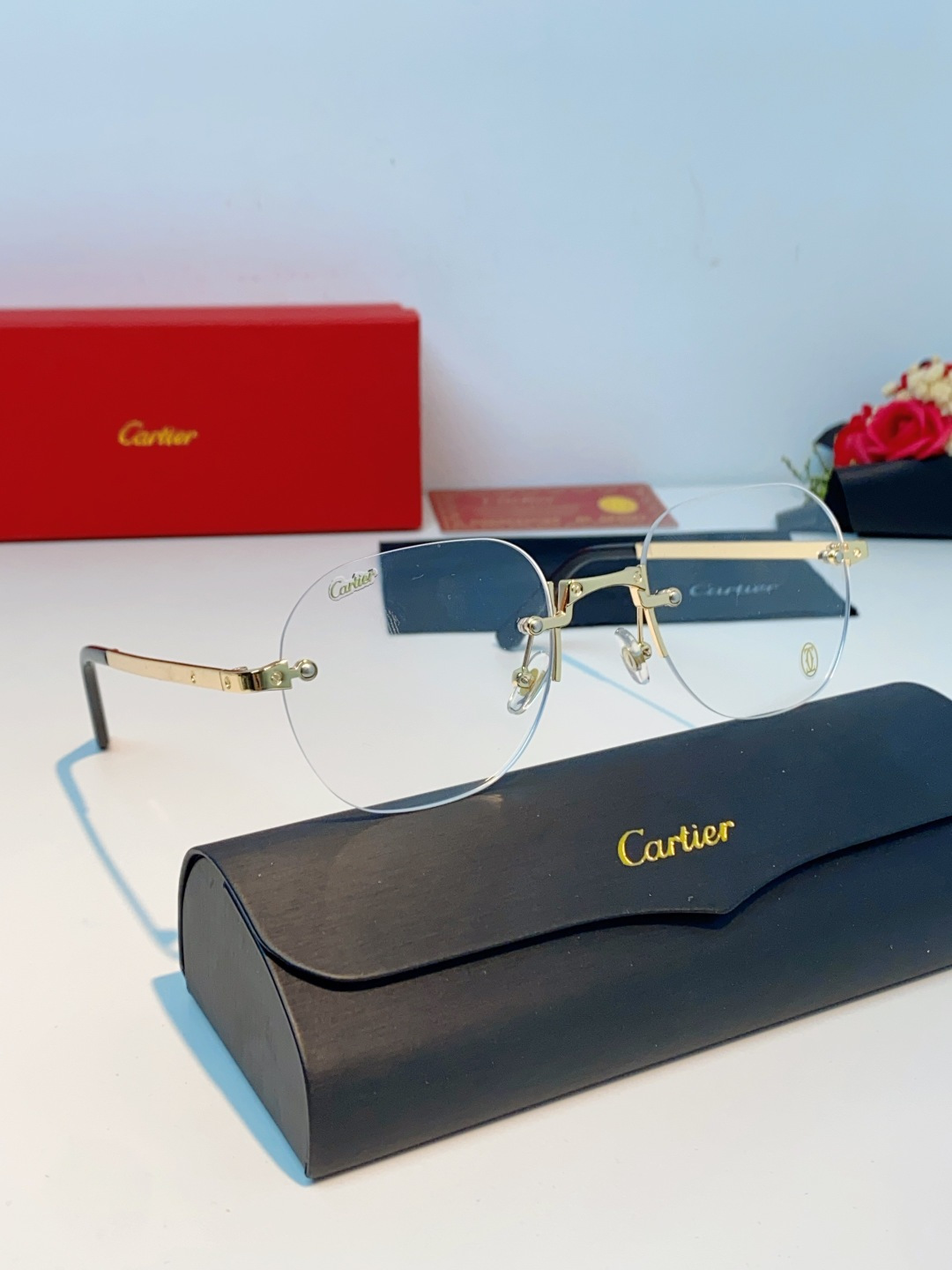 Cartier卡地亚 2026新款赛博朋克无框切边小方框太阳眼镜韩版女潮同款小脸显瘦墨镜