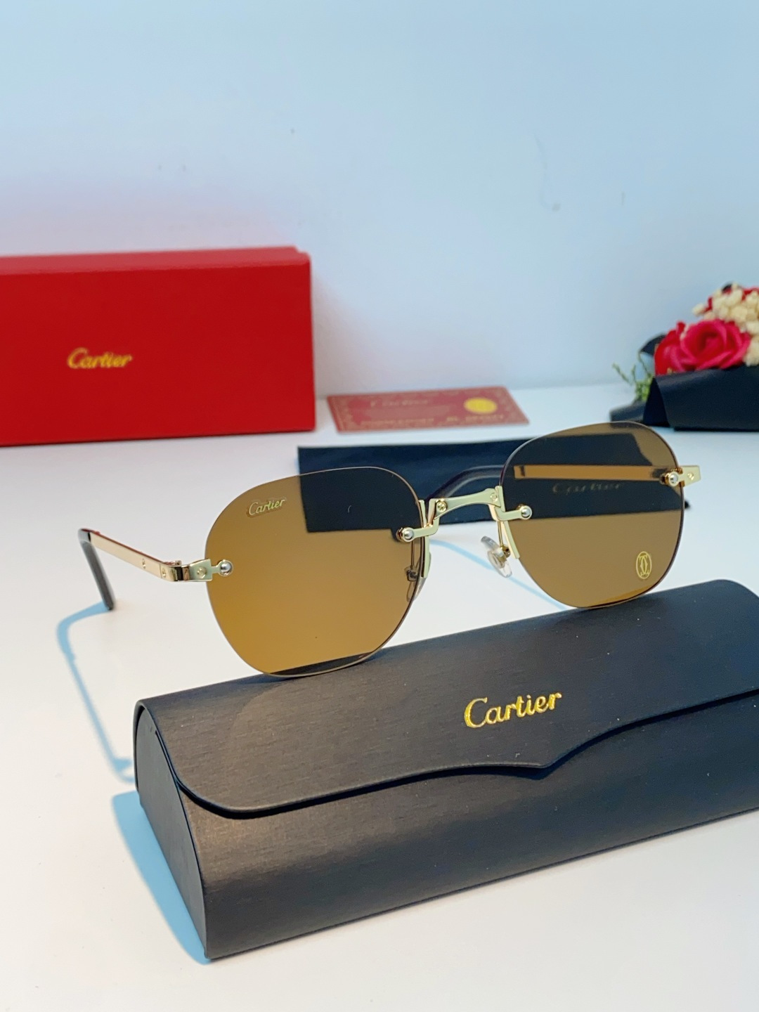 Cartier卡地亚 2026新款赛博朋克无框切边小方框太阳眼镜韩版女潮同款小脸显瘦墨镜