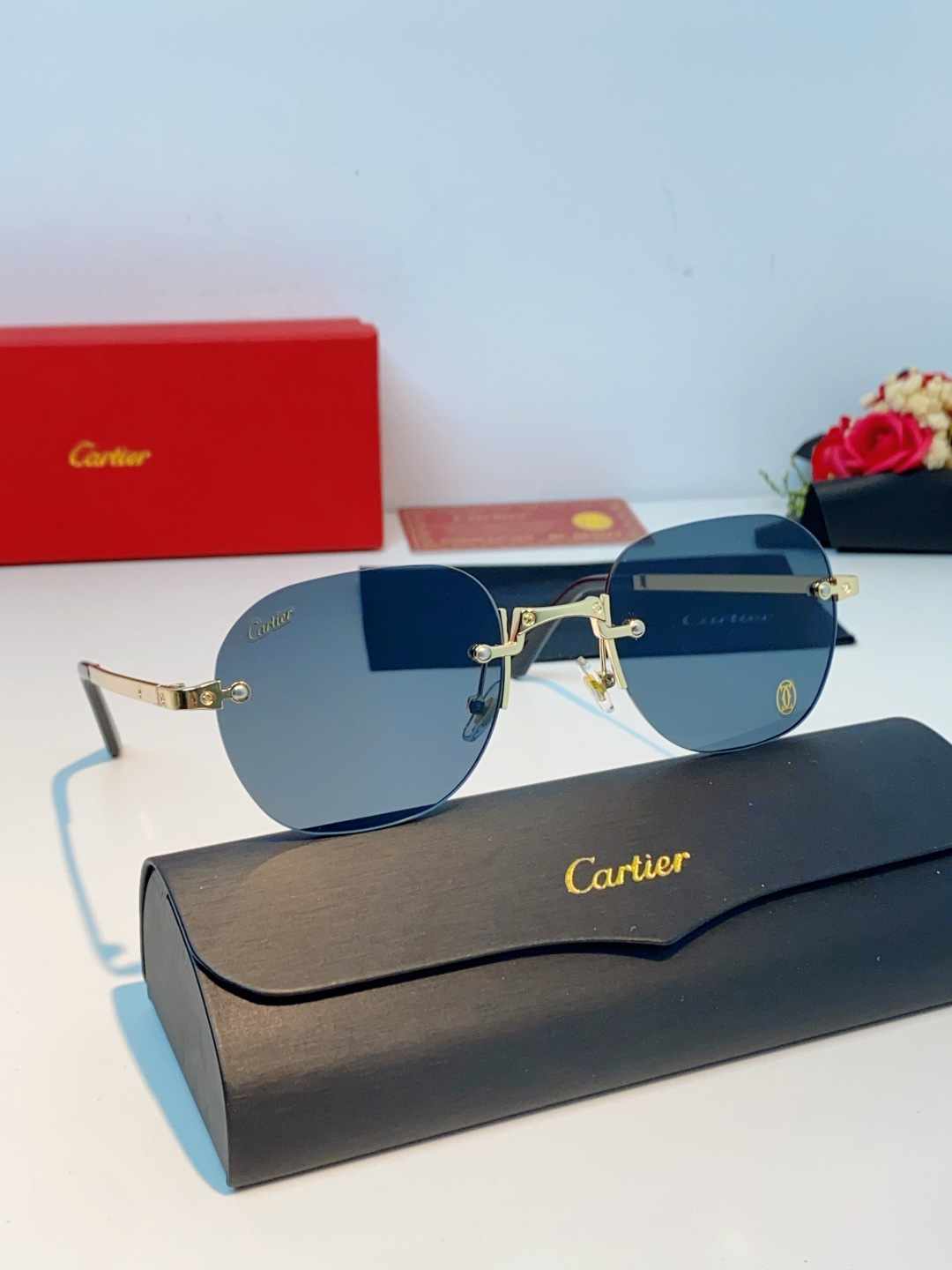 Cartier卡地亚 2026新款赛博朋克无框切边小方框太阳眼镜韩版女潮同款小脸显瘦墨镜