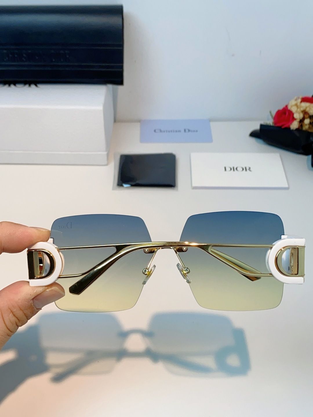 Dior迪奥 2026新款太阳镜女新款防晒港风大脸墨镜夏显脸小圆脸防紫外线无边框眼镜潮