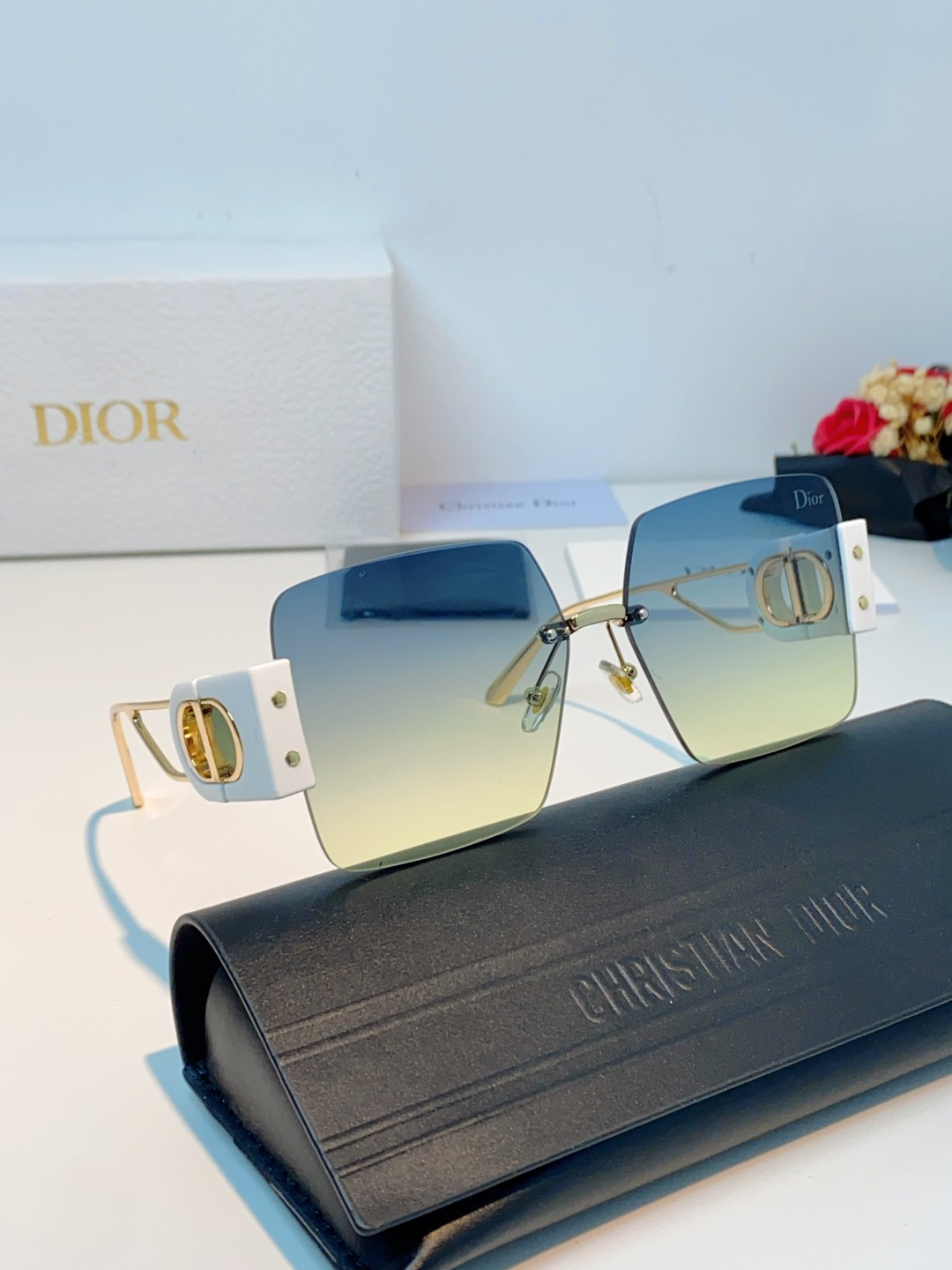 Dior迪奥 2026新款太阳镜女新款防晒港风大脸墨镜夏显脸小圆脸防紫外线无边框眼镜潮