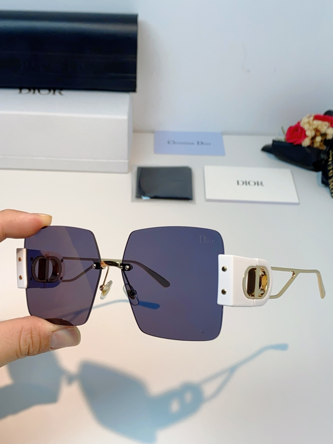 Dior迪奥 2026新款太阳镜女新款防晒港风大脸墨镜夏显脸小圆脸防紫外线无边框眼镜潮