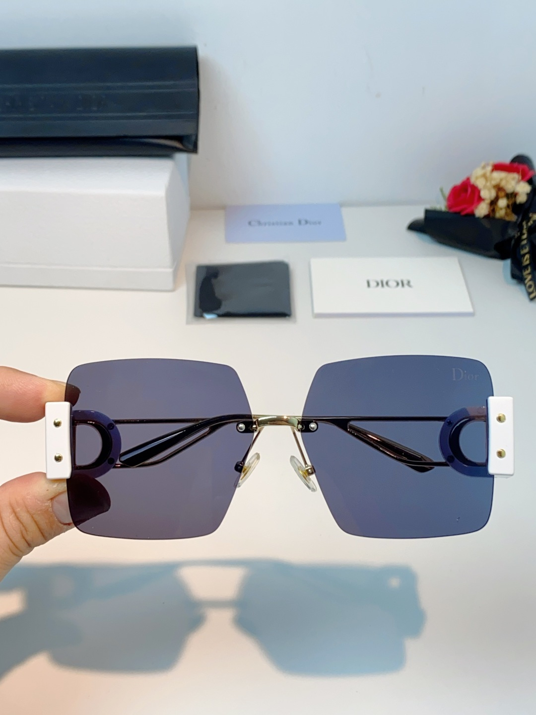 Dior迪奥 2026新款太阳镜女新款防晒港风大脸墨镜夏显脸小圆脸防紫外线无边框眼镜潮