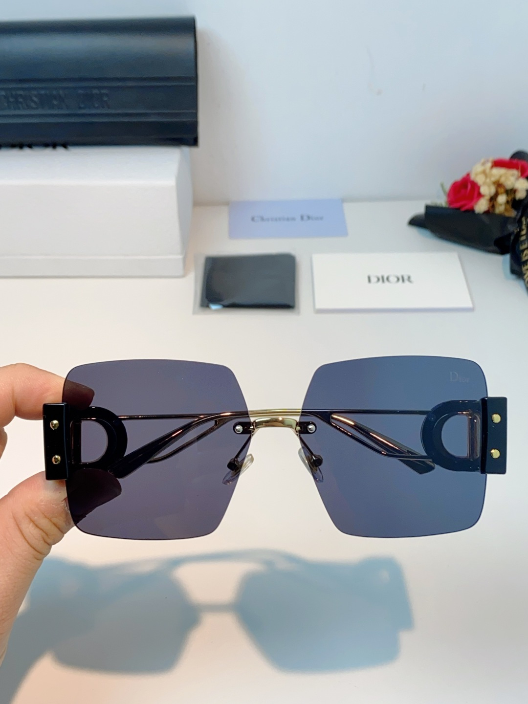 Dior迪奥 2026新款太阳镜女新款防晒港风大脸墨镜夏显脸小圆脸防紫外线无边框眼镜潮