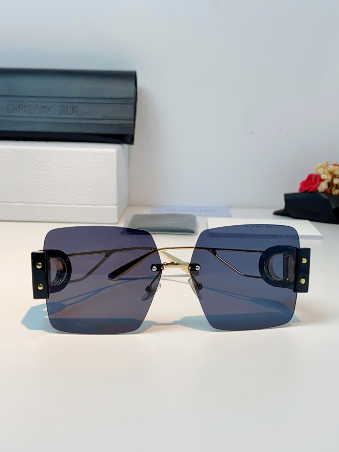 Dior迪奥 2026新款太阳镜女新款防晒港风大脸墨镜夏显脸小圆脸防紫外线无边框眼镜潮