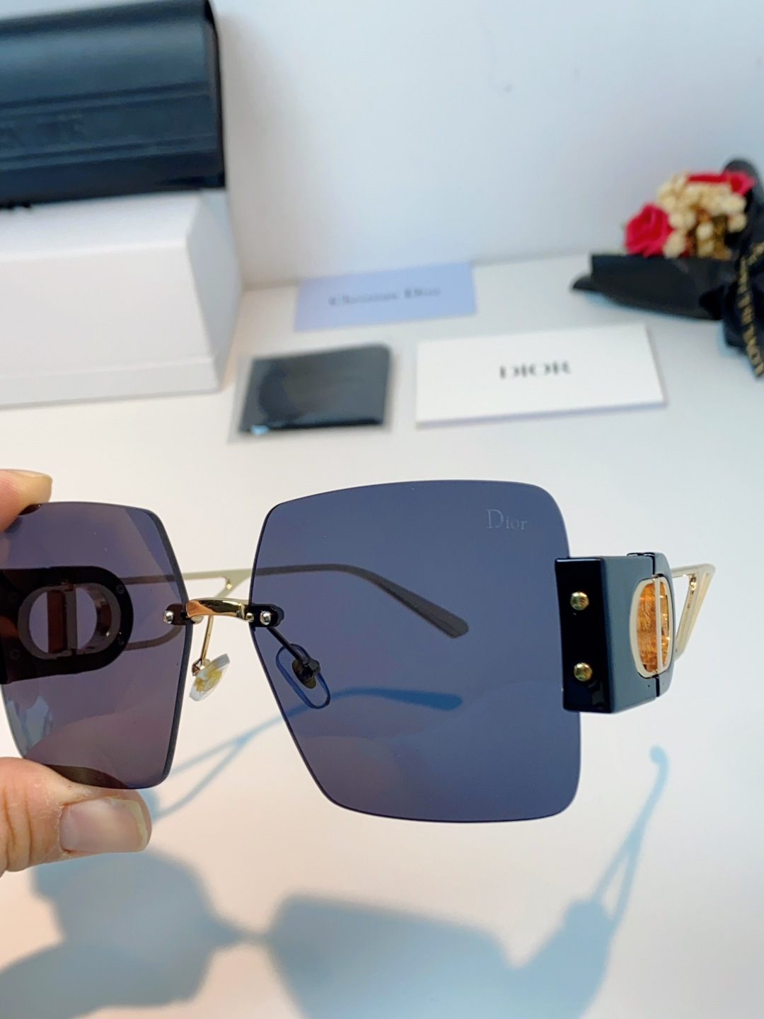 Dior迪奥 2026新款太阳镜女新款防晒港风大脸墨镜夏显脸小圆脸防紫外线无边框眼镜潮