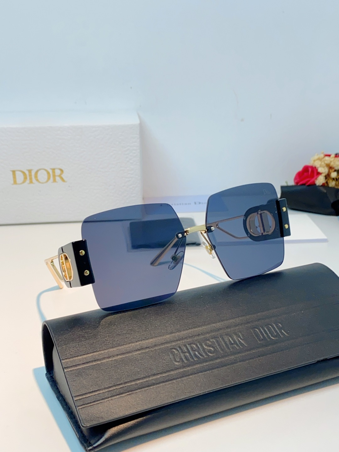 Dior迪奥 2026新款太阳镜女新款防晒港风大脸墨镜夏显脸小圆脸防紫外线无边框眼镜潮