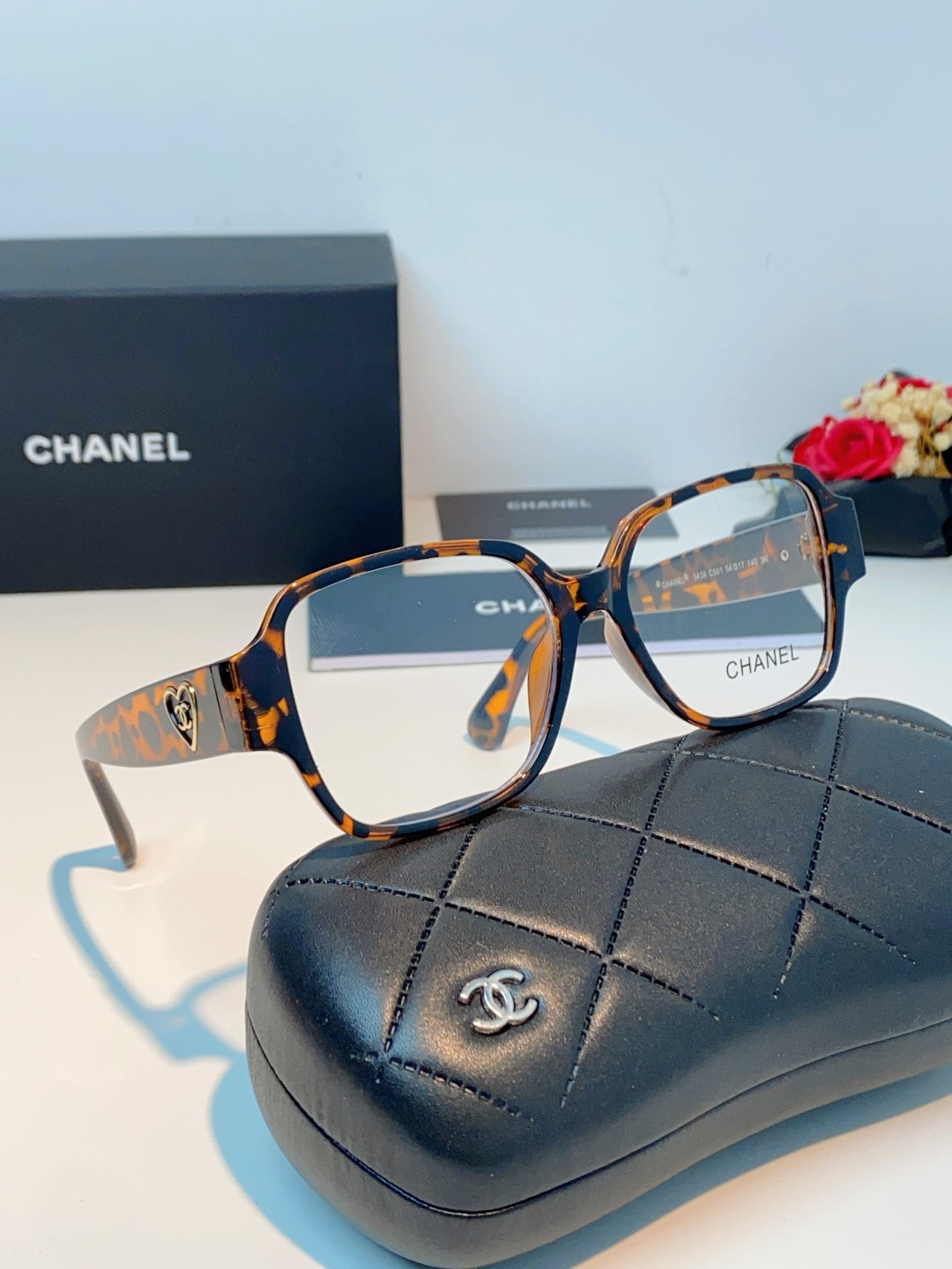 Chanel香奈儿 2026新款小香风方框爱心素颜近视眼镜女显脸小镜架可配度数黑框防蓝光Ch3438