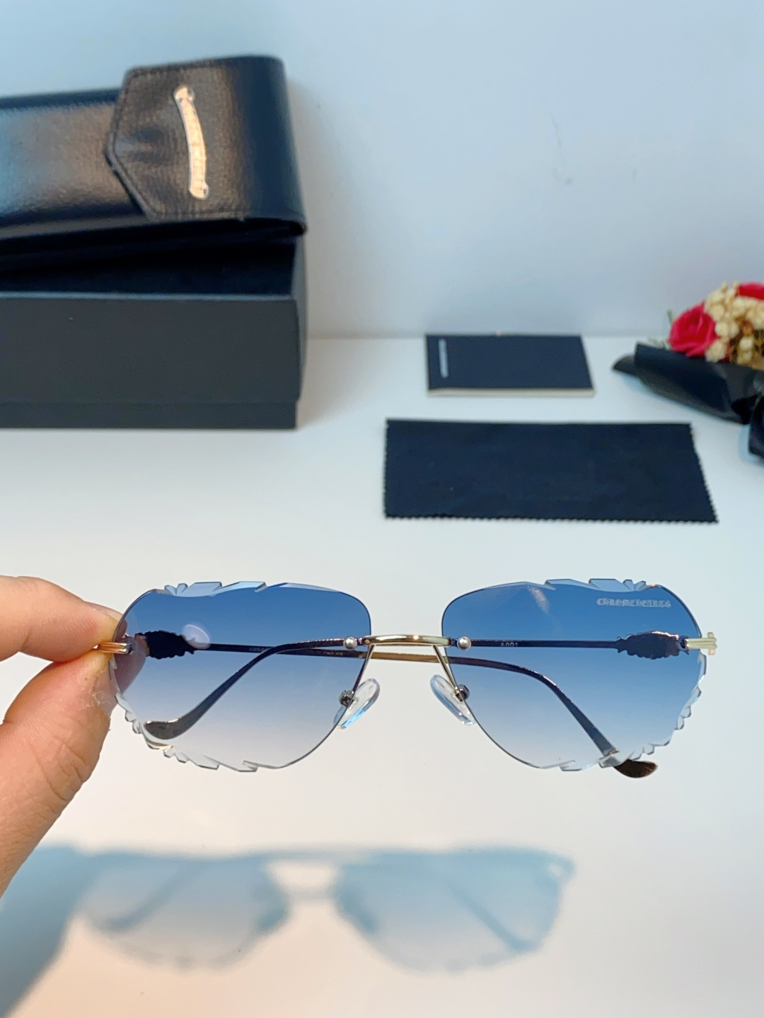 Chrome Hearts 克罗心 2026新款欧美长弧形曲面镜片无框墨镜高级感太阳眼镜防紫外线复古港风