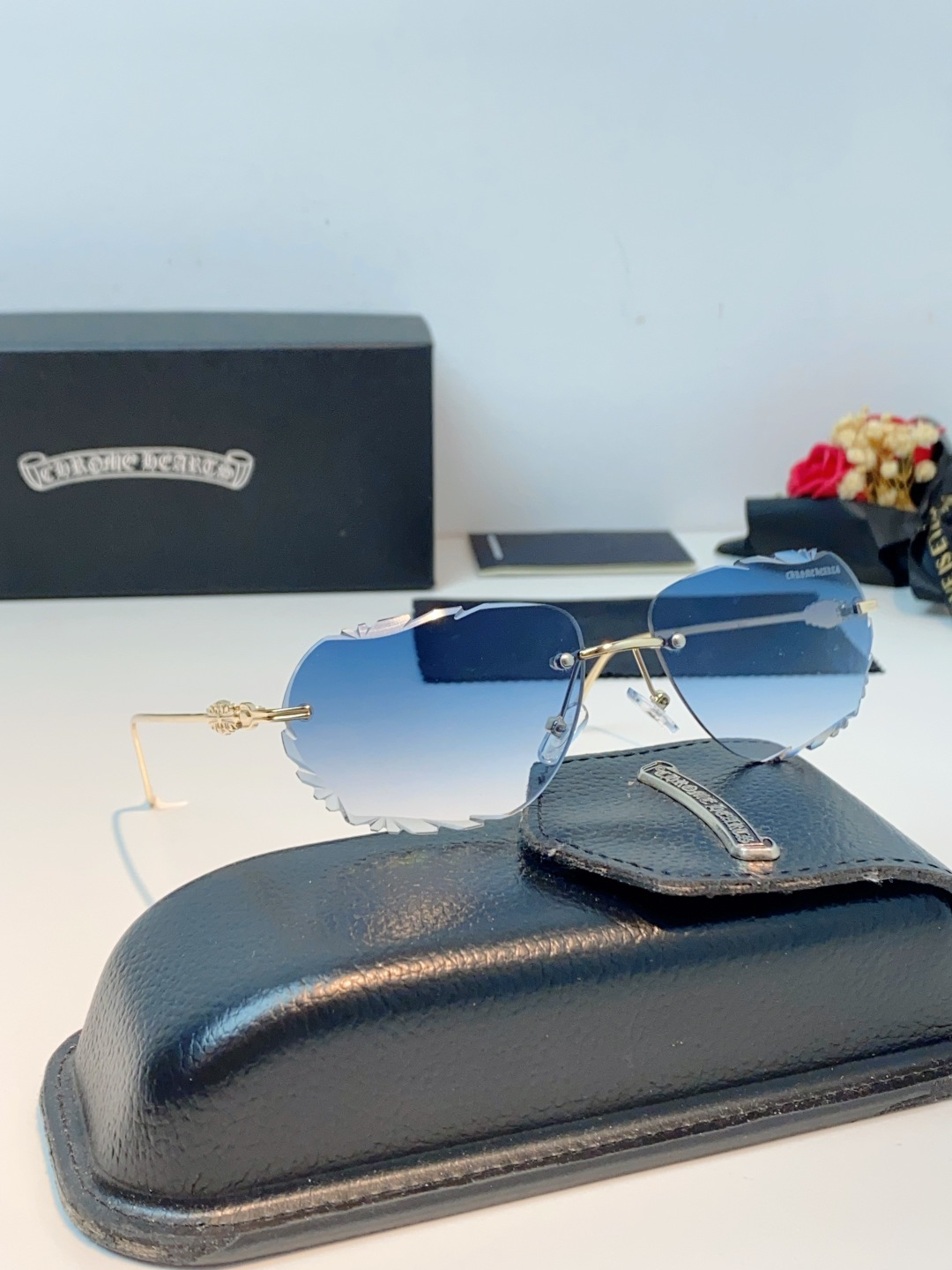 Chrome Hearts 克罗心 2026新款欧美长弧形曲面镜片无框墨镜高级感太阳眼镜防紫外线复古港风