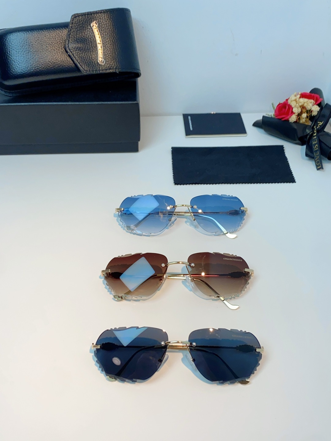 Chrome Hearts 克罗心 2026新款欧美长弧形曲面镜片无框墨镜高级感太阳眼镜防紫外线复古港风