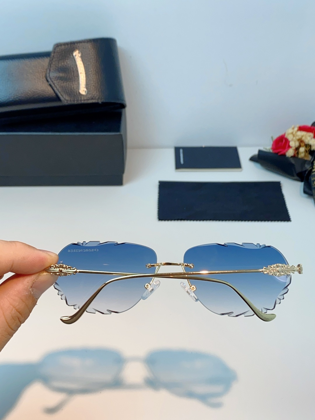 Chrome Hearts 克罗心 2026新款欧美长弧形曲面镜片无框墨镜高级感太阳眼镜防紫外线复古港风