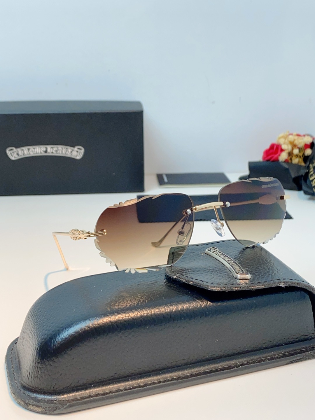 Chrome Hearts 克罗心 2026新款欧美长弧形曲面镜片无框墨镜高级感太阳眼镜防紫外线复古港风