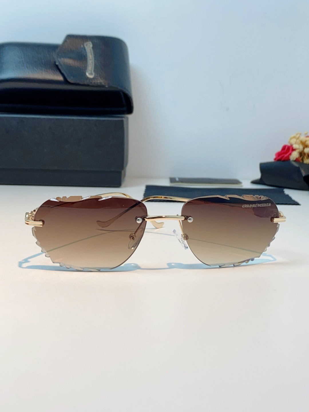 Chrome Hearts 克罗心 2026新款欧美长弧形曲面镜片无框墨镜高级感太阳眼镜防紫外线复古港风