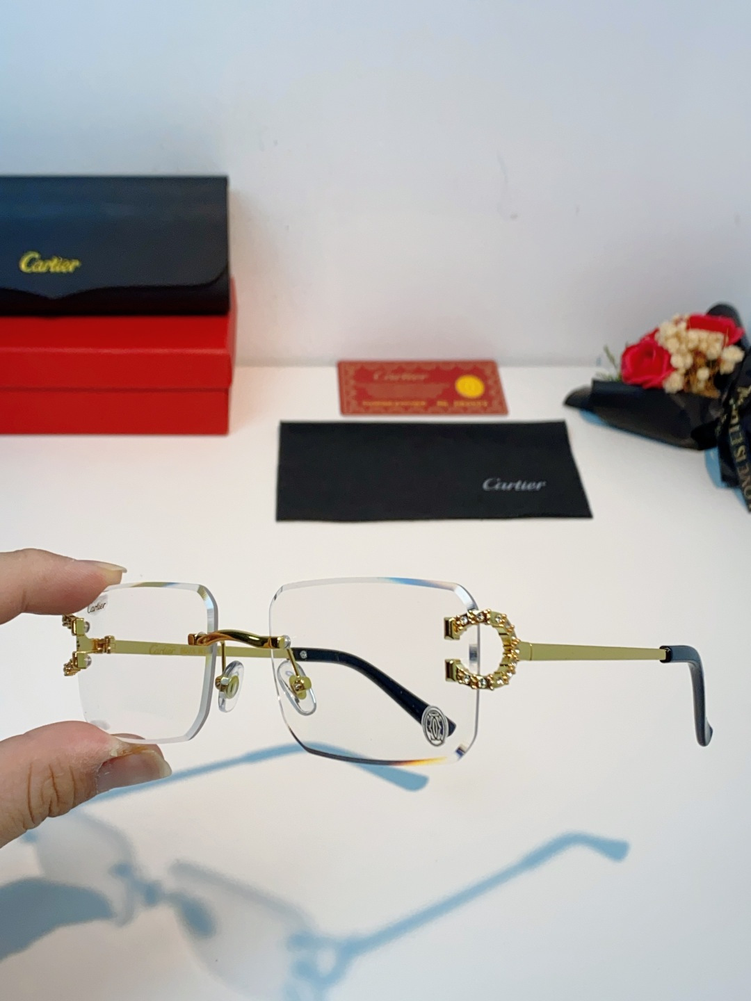 Carter卡地亚 2026最新款 王嘉尔同款无框眼镜带钻男可配度数近视镜高级感金丝无边框眼睛框架女