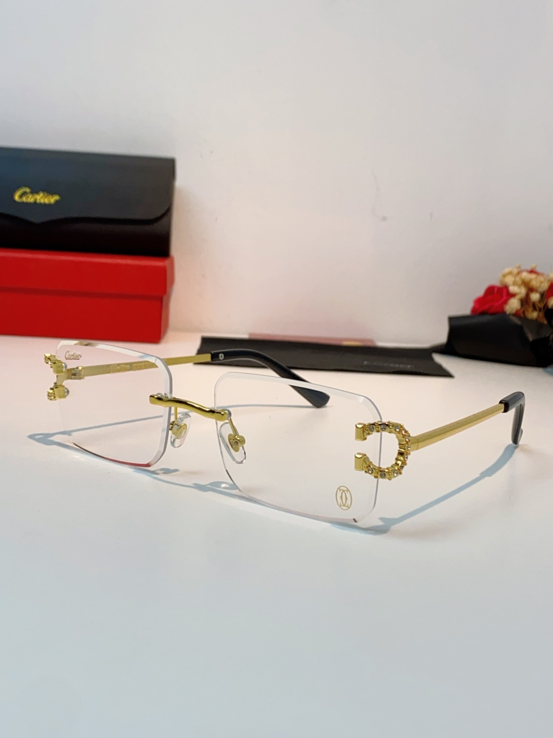 Carter卡地亚 2026最新款 王嘉尔同款无框眼镜带钻男可配度数近视镜高级感金丝无边框眼睛框架女