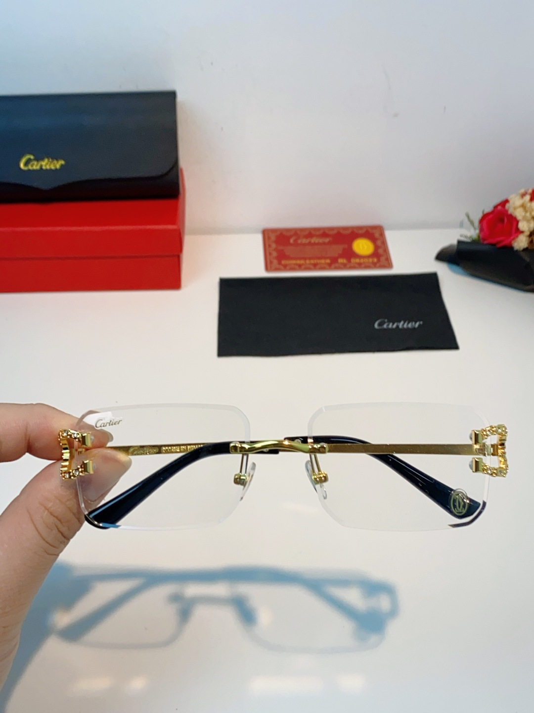 Carter卡地亚 2026最新款 王嘉尔同款无框眼镜带钻男可配度数近视镜高级感金丝无边框眼睛框架女
