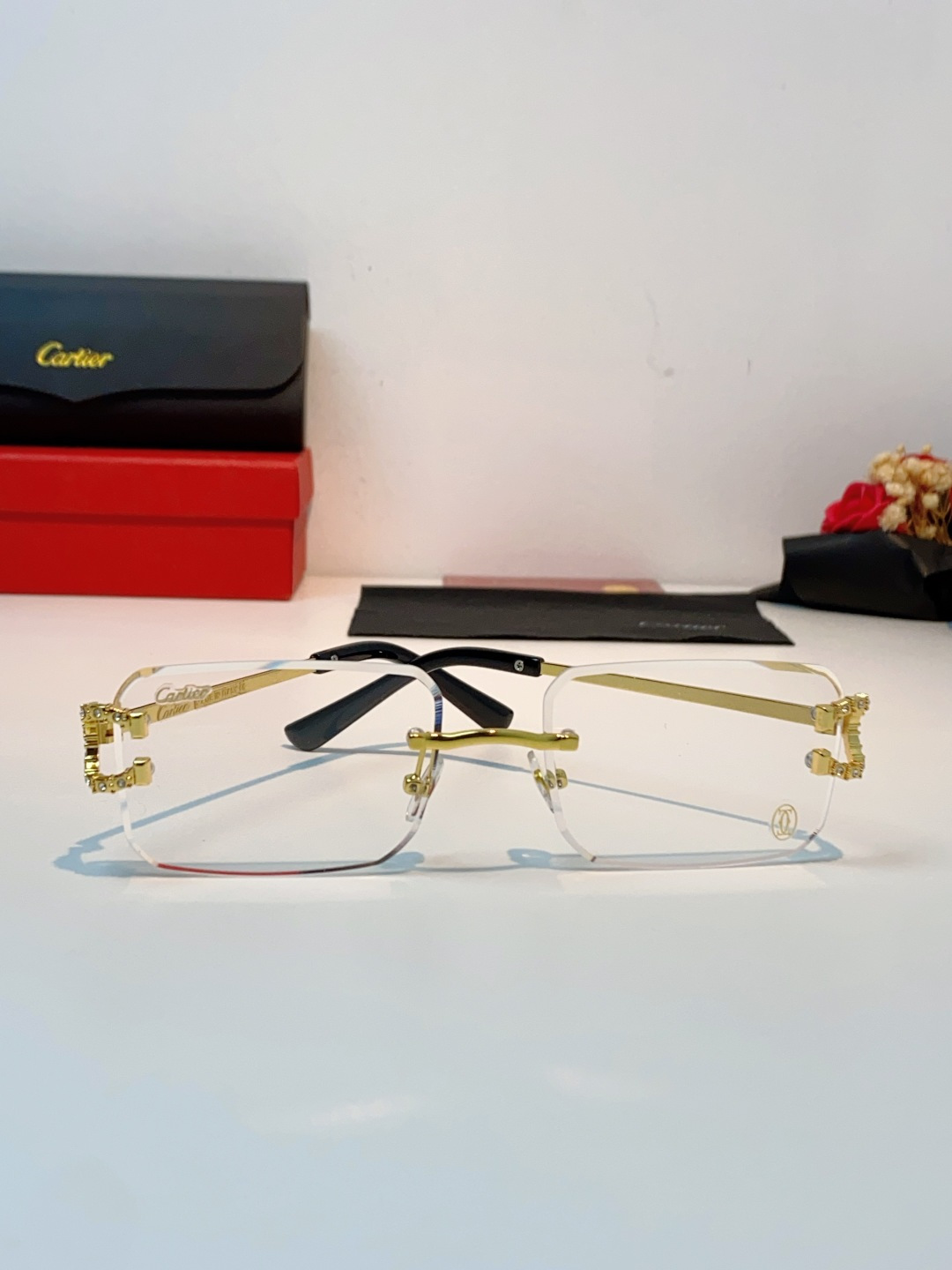 Carter卡地亚 2026最新款 王嘉尔同款无框眼镜带钻男可配度数近视镜高级感金丝无边框眼睛框架女