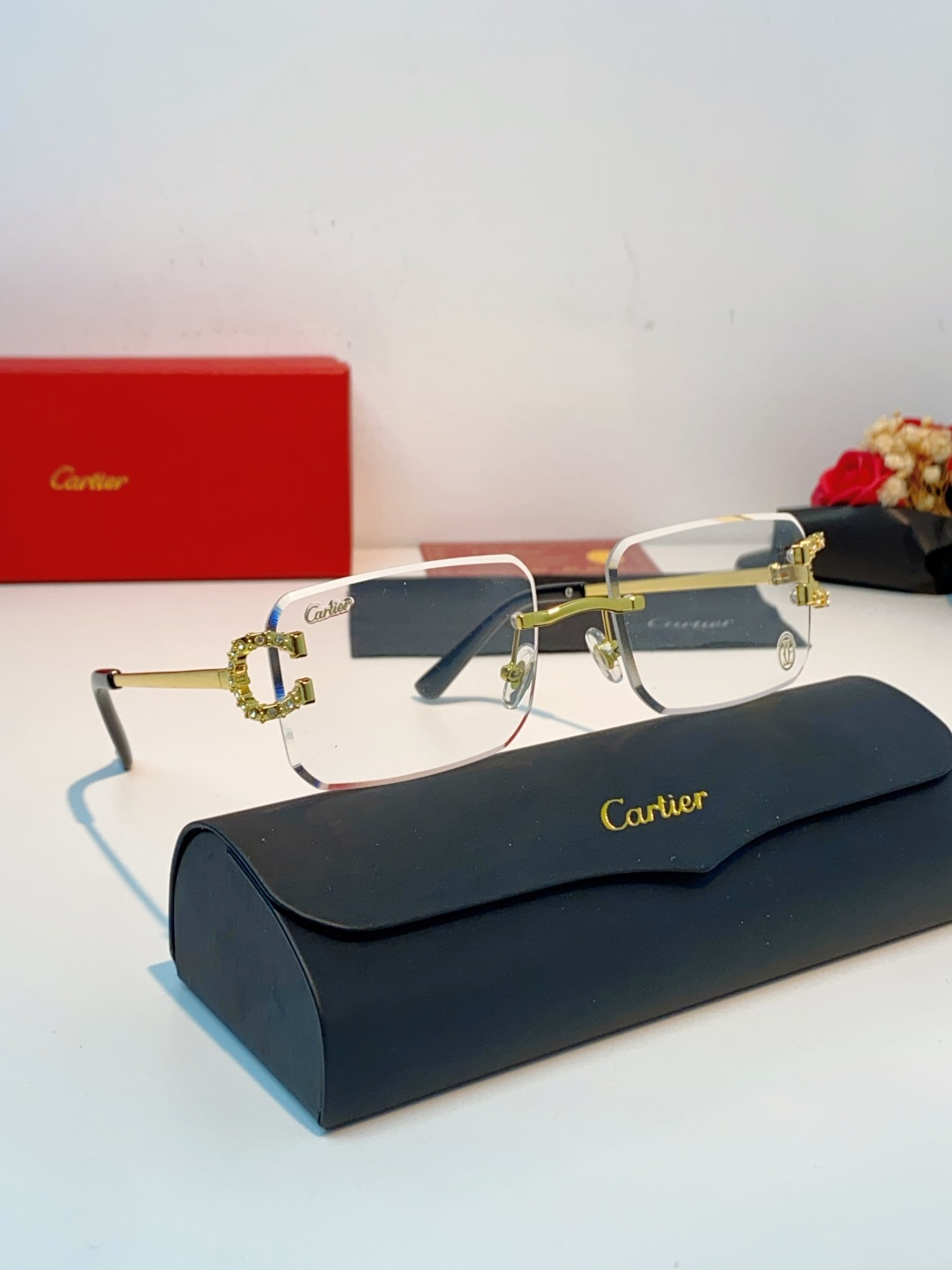 Carter卡地亚 2026最新款 王嘉尔同款无框眼镜带钻男可配度数近视镜高级感金丝无边框眼睛框架女