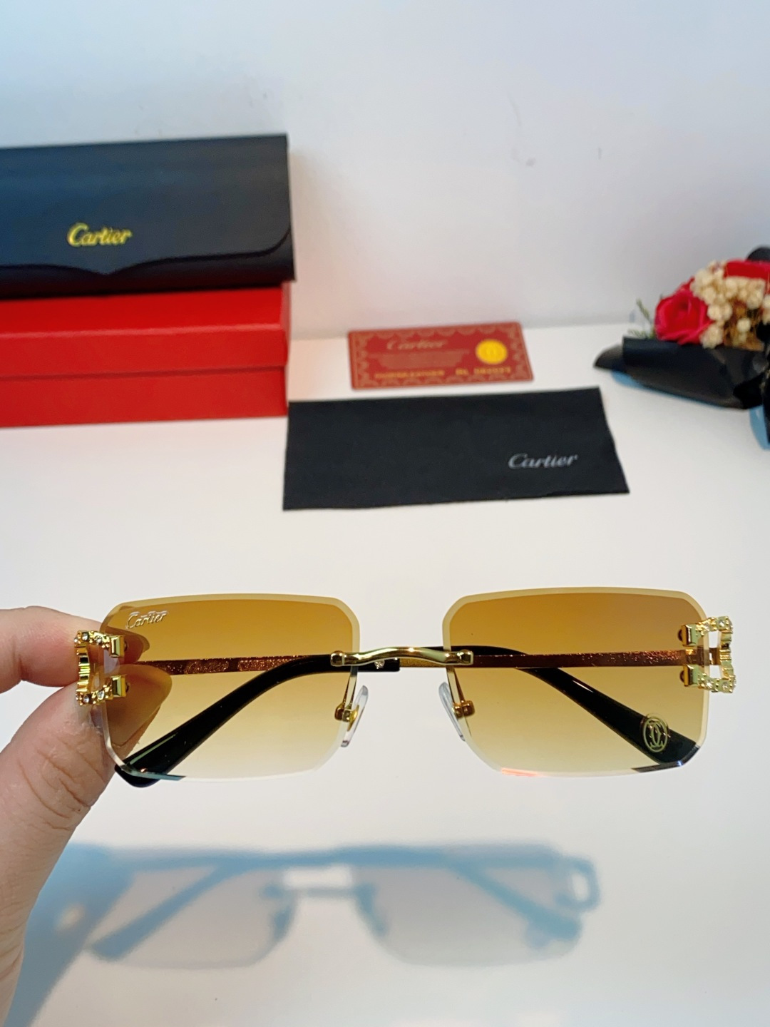 Carter卡地亚 2026最新款 王嘉尔同款无框眼镜带钻男可配度数近视镜高级感金丝无边框眼睛框架女