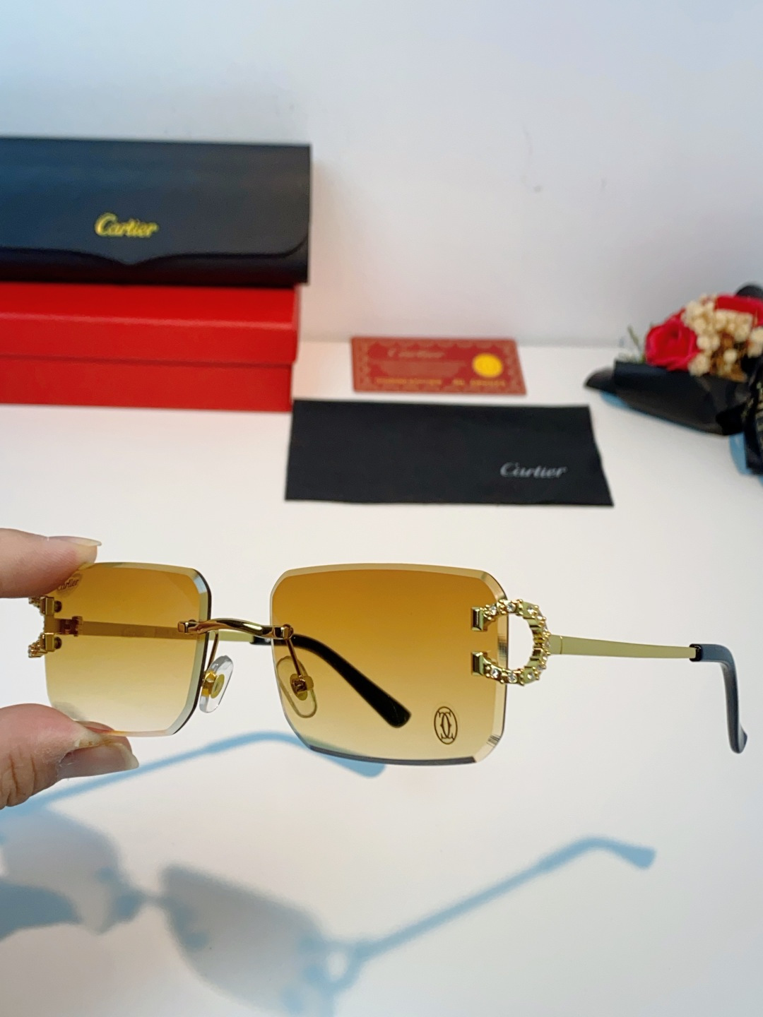 Carter卡地亚 2026最新款 王嘉尔同款无框眼镜带钻男可配度数近视镜高级感金丝无边框眼睛框架女