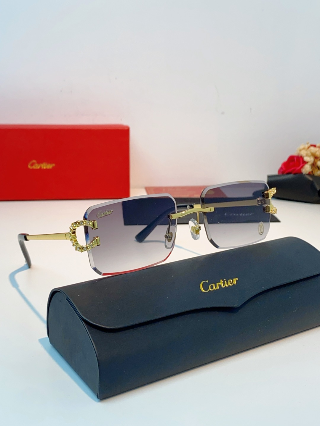 Carter卡地亚 2026最新款 王嘉尔同款无框眼镜带钻男可配度数近视镜高级感金丝无边框眼睛框架女