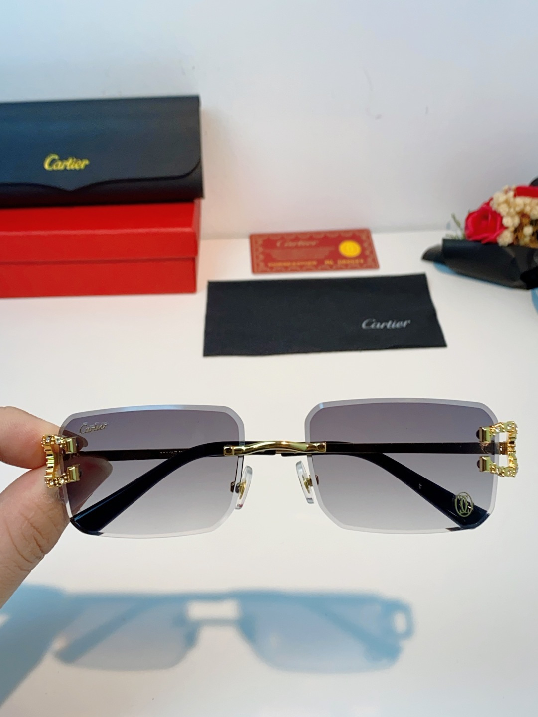 Carter卡地亚 2026最新款 王嘉尔同款无框眼镜带钻男可配度数近视镜高级感金丝无边框眼睛框架女