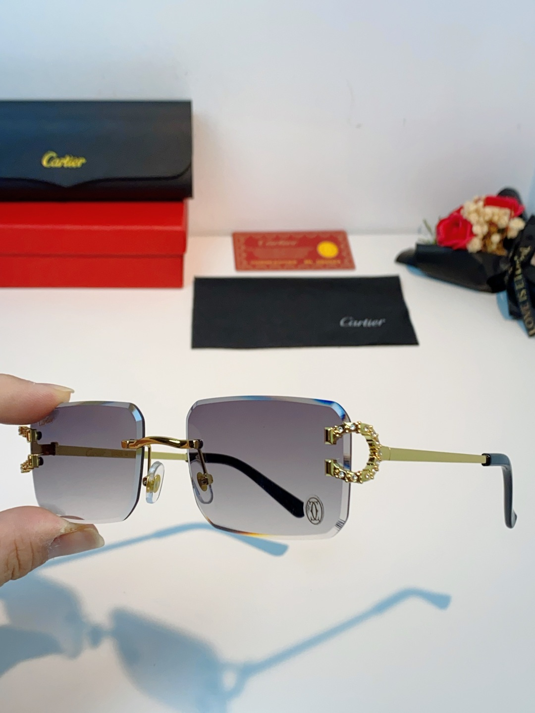 Carter卡地亚 2026最新款 王嘉尔同款无框眼镜带钻男可配度数近视镜高级感金丝无边框眼睛框架女