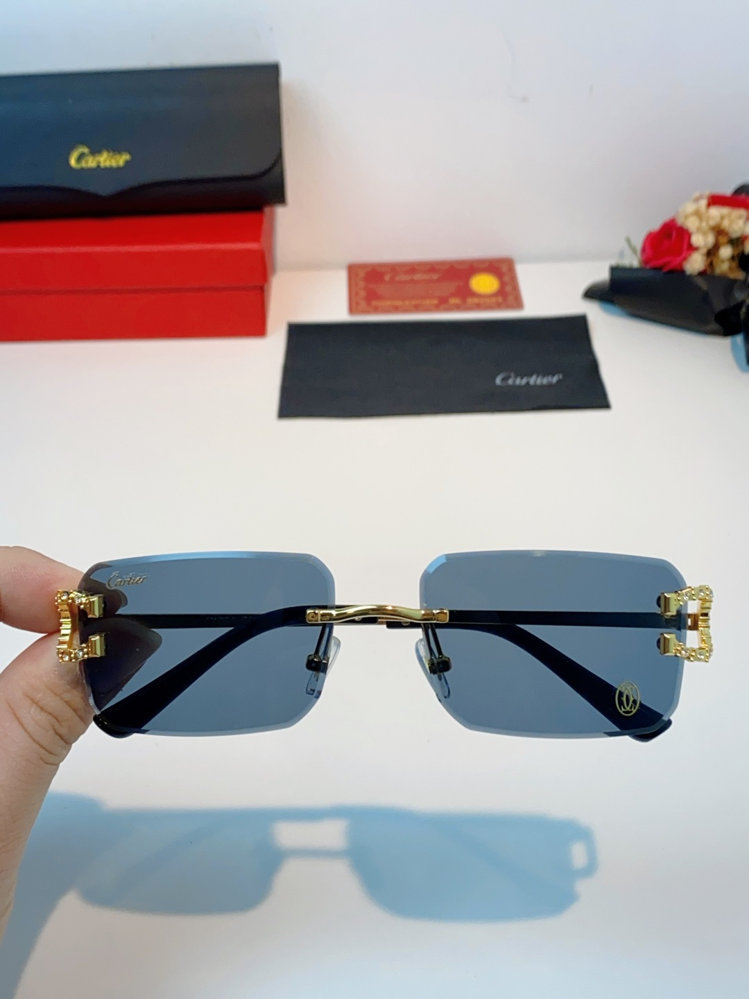 Carter卡地亚 2026最新款 王嘉尔同款无框眼镜带钻男可配度数近视镜高级感金丝无边框眼睛框架女