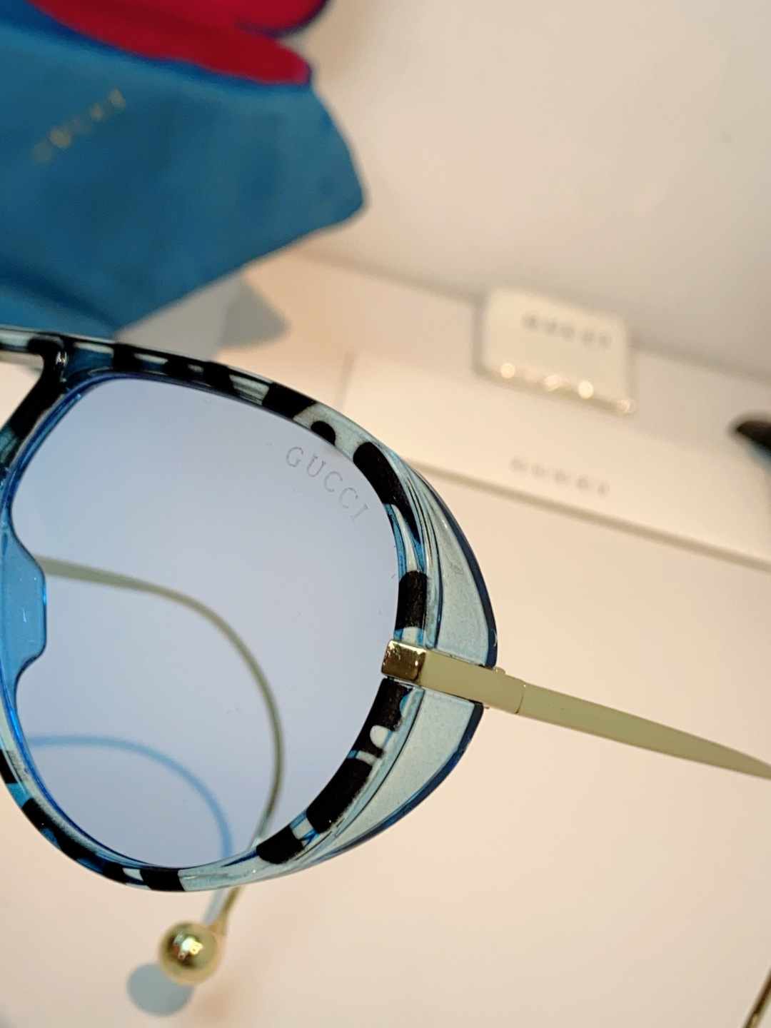 Gucci古奇 2026新款 欧美复古大框飞行员式双梁耳环吊坠太阳眼镜女圆脸蛤蟆镜嘻哈墨镜