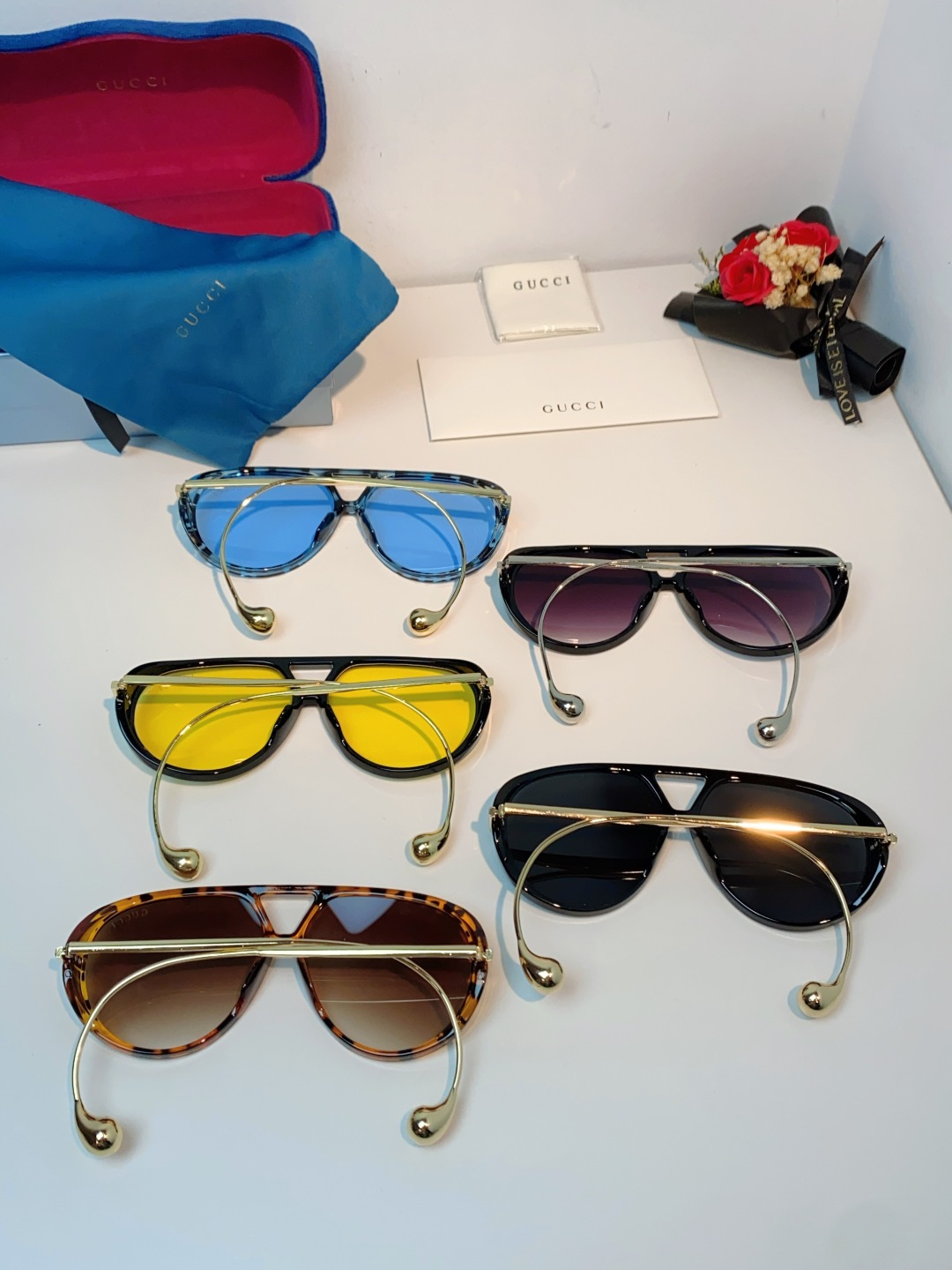 Gucci古奇 2026新款 欧美复古大框飞行员式双梁耳环吊坠太阳眼镜女圆脸蛤蟆镜嘻哈墨镜