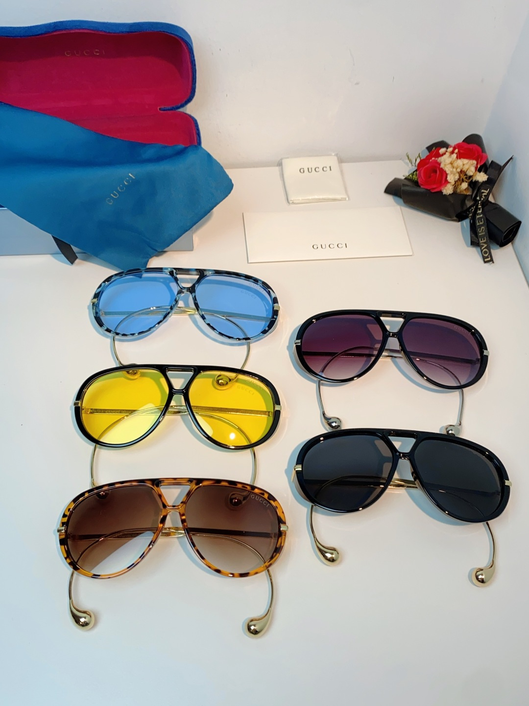 Gucci古奇 2026新款 欧美复古大框飞行员式双梁耳环吊坠太阳眼镜女圆脸蛤蟆镜嘻哈墨镜