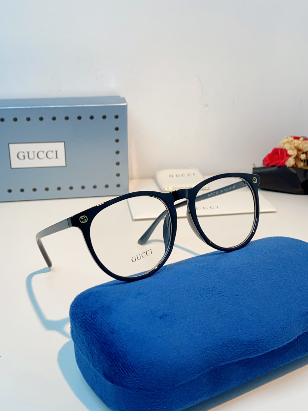 Gucci古奇 许晴同款GG0027小蜜蜂黑色圆框 眼镜架众多明星同款男女可用百搭镜框时尚平光近视眼镜