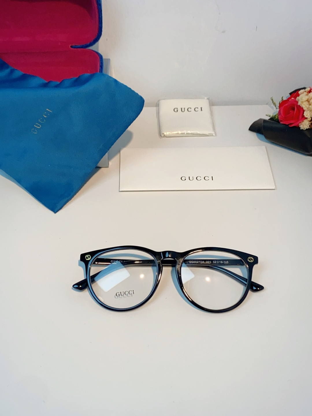 Gucci古奇 许晴同款GG0027小蜜蜂黑色圆框 眼镜架众多明星同款男女可用百搭镜框时尚平光近视眼镜