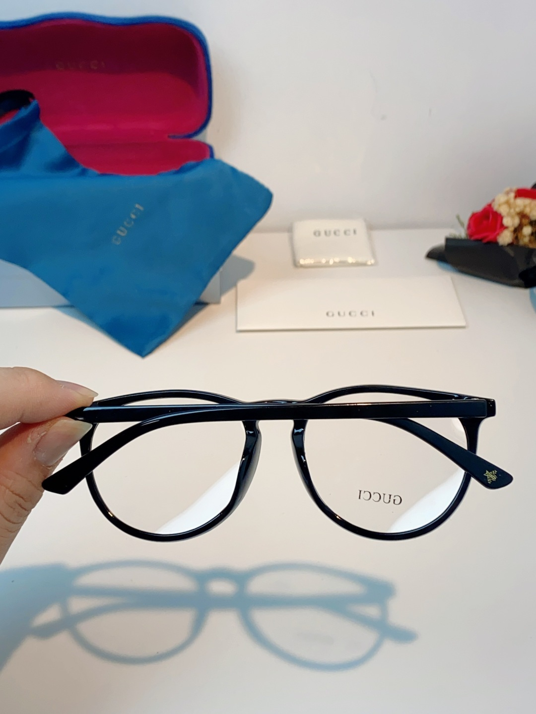 Gucci古奇 许晴同款GG0027小蜜蜂黑色圆框 眼镜架众多明星同款男女可用百搭镜框时尚平光近视眼镜