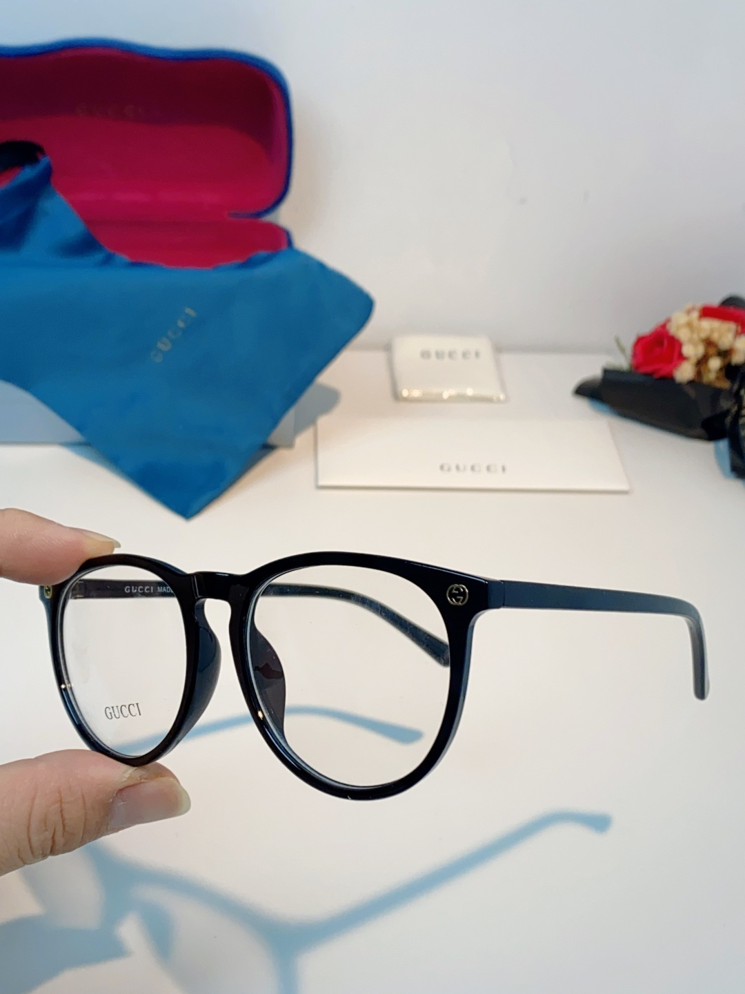 Gucci古奇 许晴同款GG0027小蜜蜂黑色圆框 眼镜架众多明星同款男女可用百搭镜框时尚平光近视眼镜