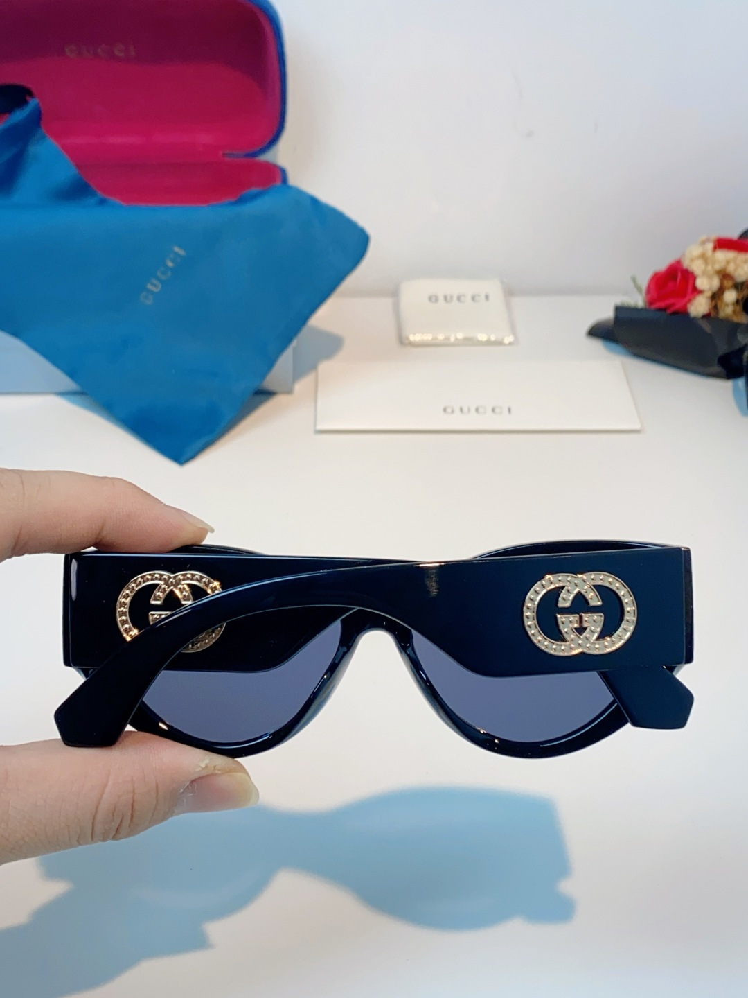 Gucci古奇 2026新款复古三角猫眼简约眼镜框欧版男女防蓝光凹造型太阳眼镜