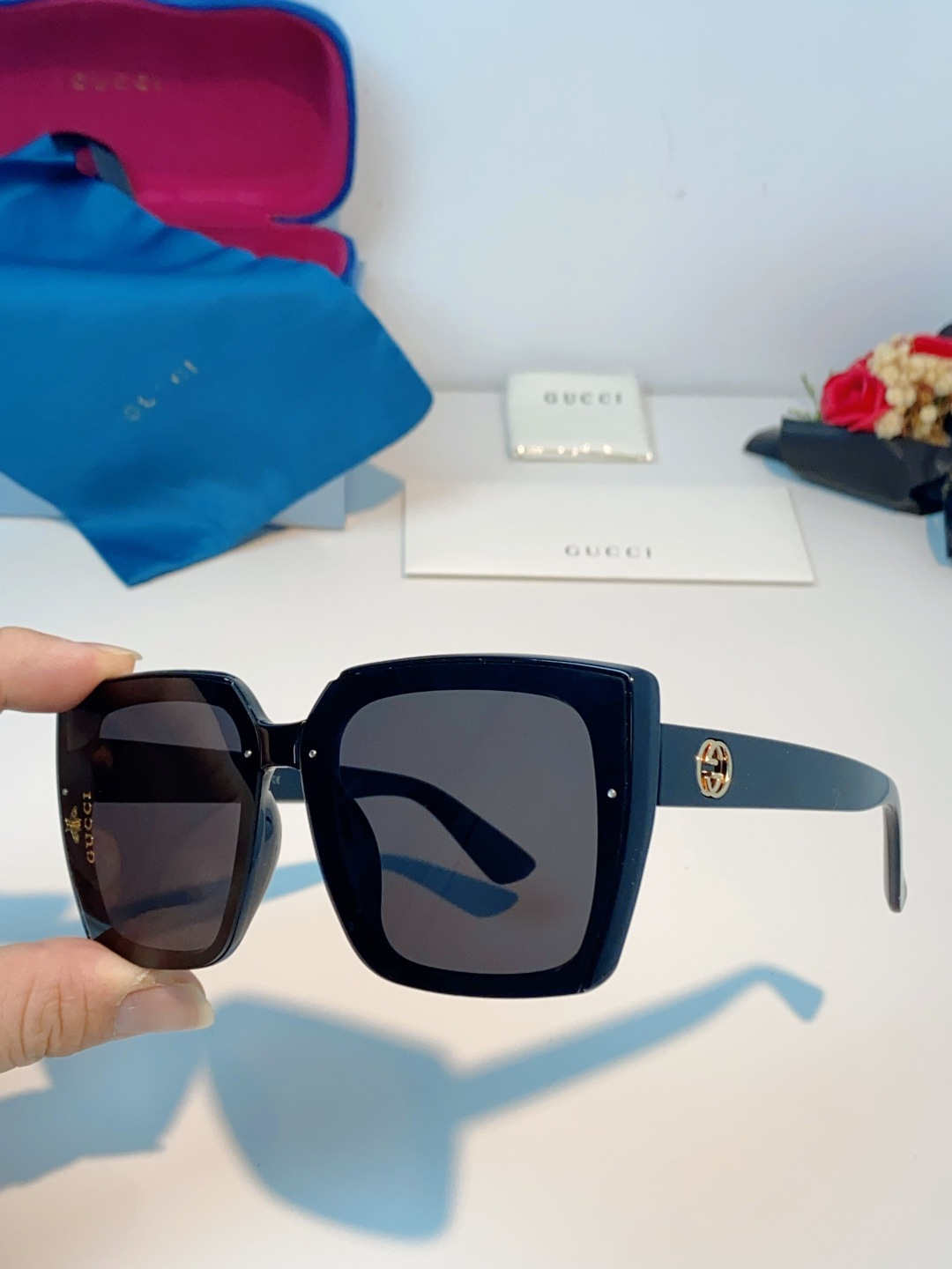 Gucci古奇 2026新款墨镜女潮高级感开车偏光太阳镜潮流防紫外线大脸显瘦眼镜 男女通用