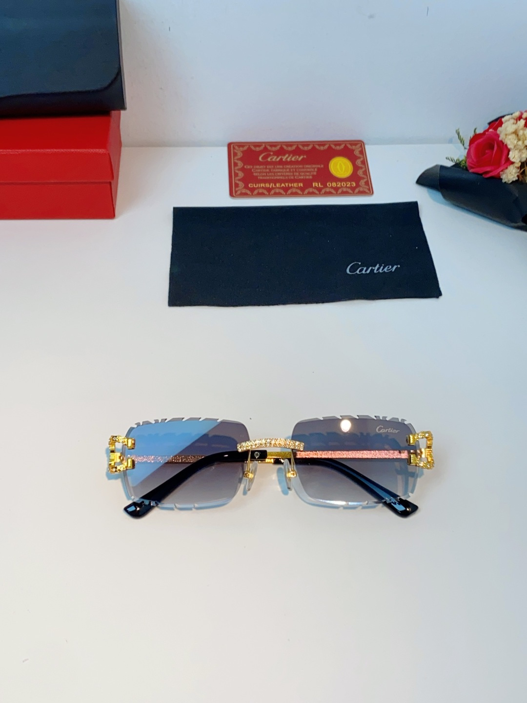 Cartier卡地亚 2026新款镶钻切边花刀太阳镜轻奢高级感ins欧美嘻哈说唱hiPhoP眼镜 男女通